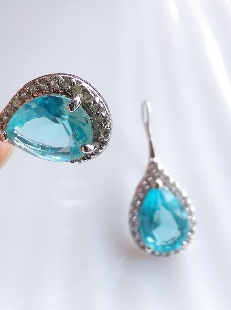 Vintage Jewelry 西洋古董飾品 藍沁 水滴 針式耳環