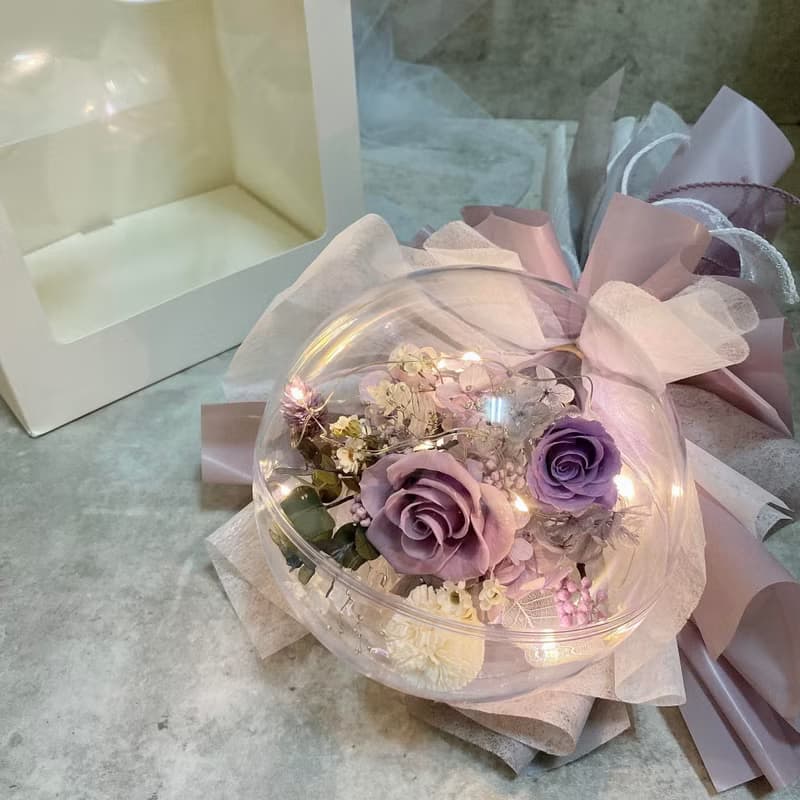 波波球永生花束直徑14cm 乾燥花夢幻造型花禮設計