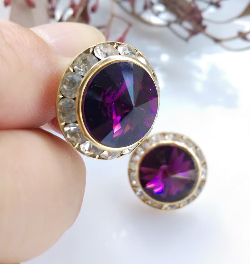 Vintage Jewelry 西洋古董飾品 飛碟石 深紫 針式耳環