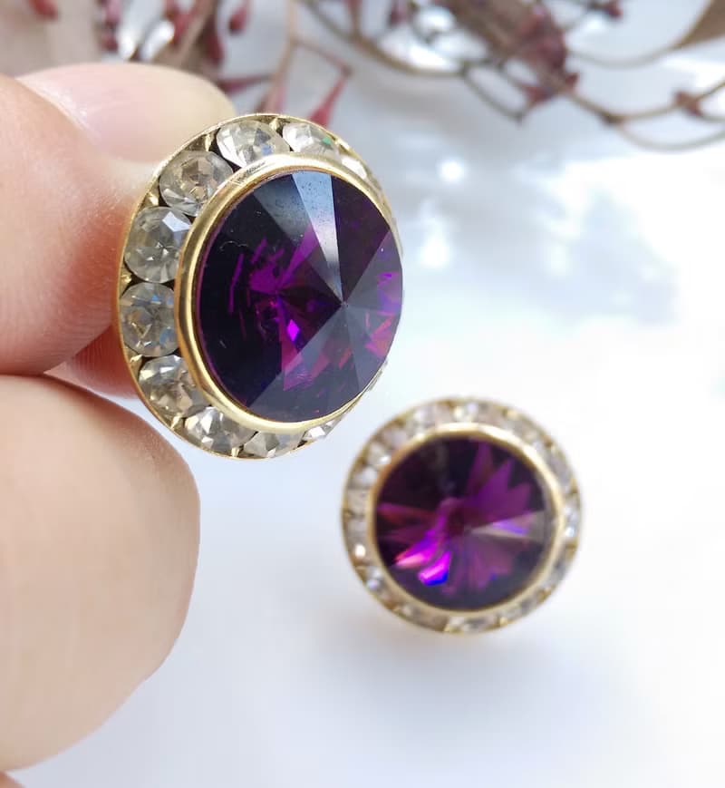 Vintage Jewelry 西洋古董飾品 飛碟石 深紫 針式耳環