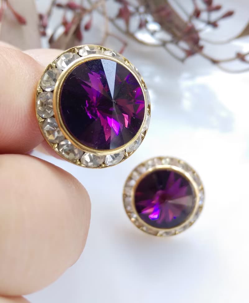Vintage Jewelry 西洋古董飾品 飛碟石 深紫 針式耳環