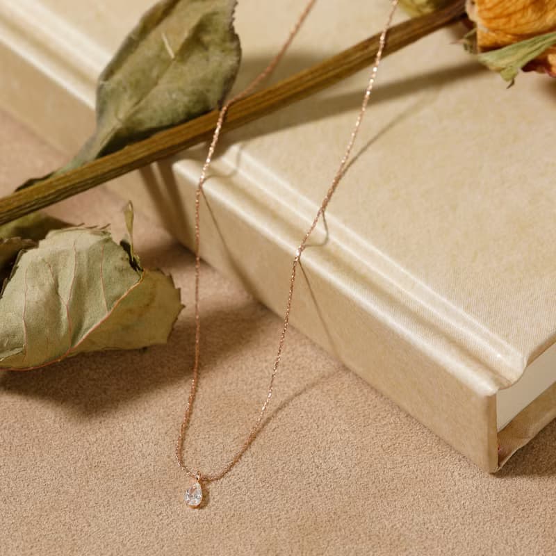 drop zirconia necklace PG ニッケルフリーネックレス キュービックジルコニア　しずく型　ドロップ　ピンクゴールド