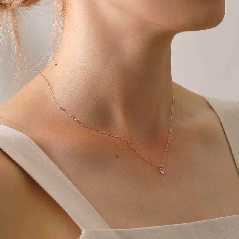 drop zirconia necklace PG ニッケルフリーネックレス キュービックジルコニア　しずく型　ドロップ　ピンクゴールド