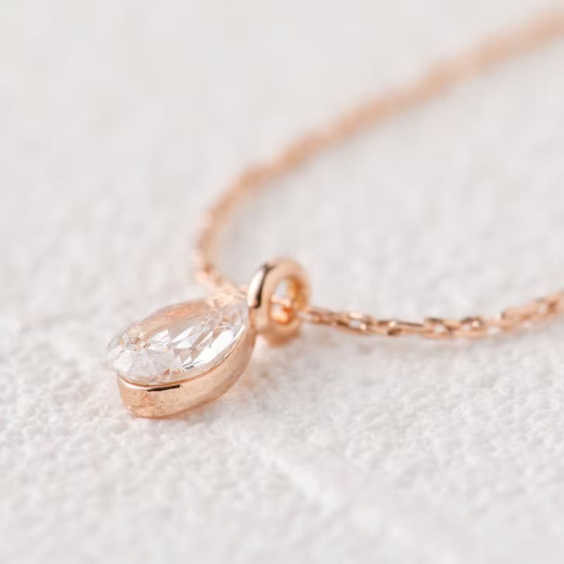 drop zirconia necklace PG ニッケルフリーネックレス キュービックジルコニア　しずく型　ドロップ　ピンクゴールド