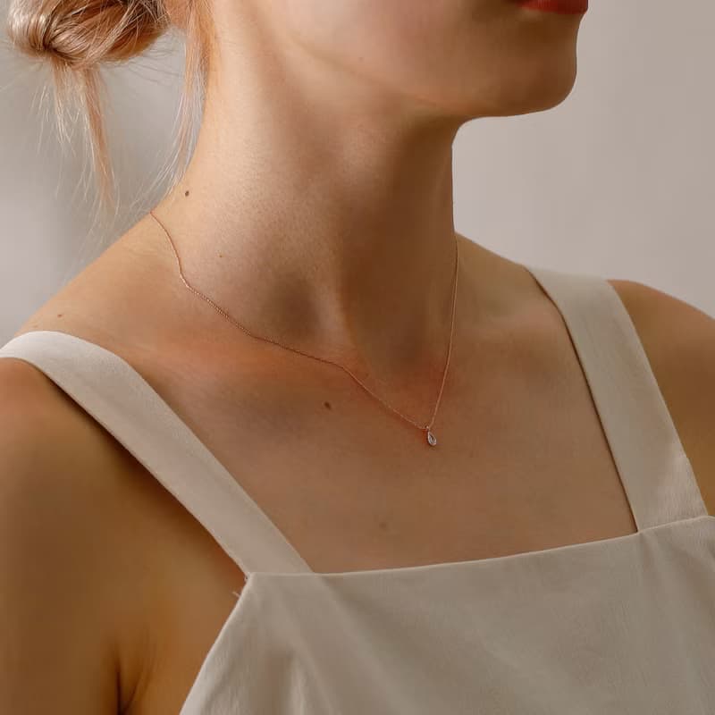 drop zirconia necklace PG ニッケルフリーネックレス キュービックジルコニア　しずく型　ドロップ　ピンクゴールド