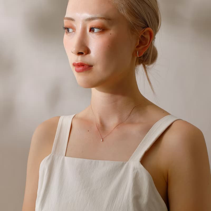 drop zirconia necklace PG ニッケルフリーネックレス キュービックジルコニア　しずく型　ドロップ　ピンクゴールド