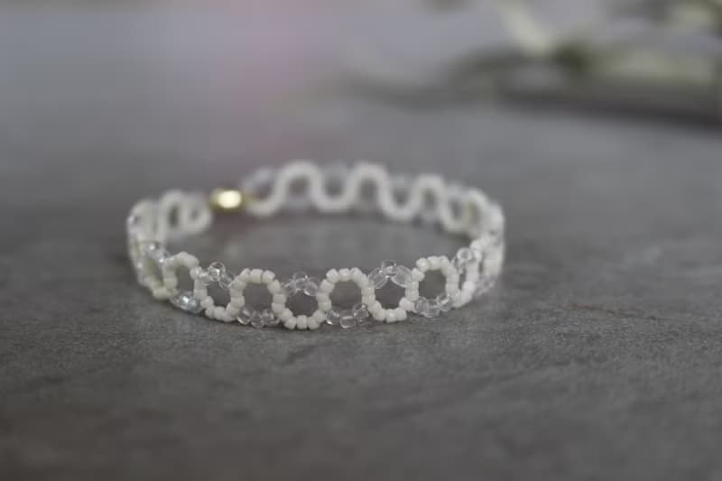 ビーズブレスレット　【　naminami　】　シロ　マグネット金具