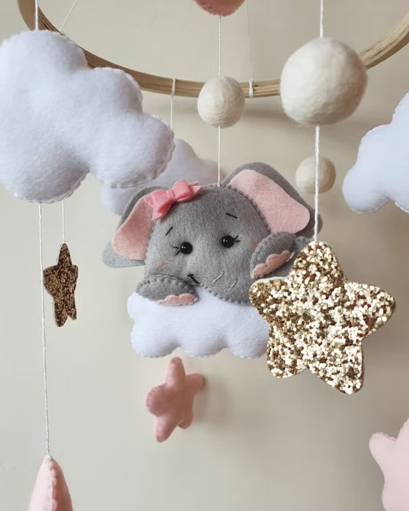 Baby mobile girl, baby shower gift, nursery decor, elephant mobile