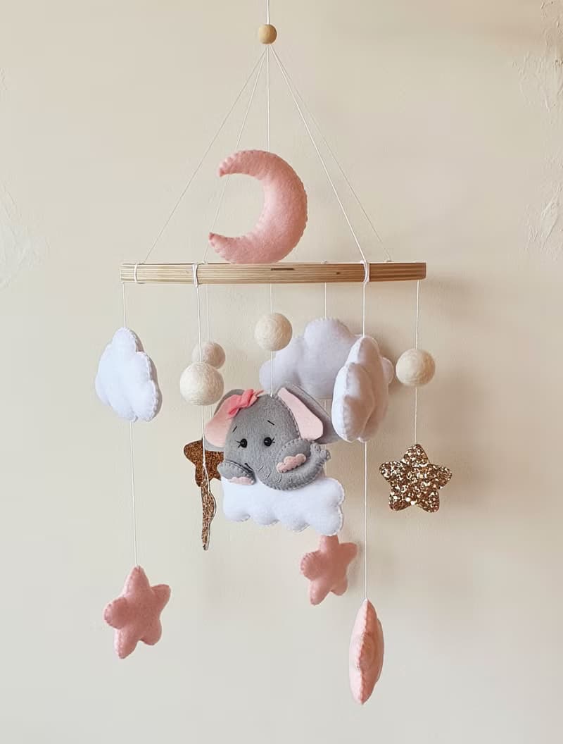 Baby mobile girl, baby shower gift, nursery decor, elephant mobile