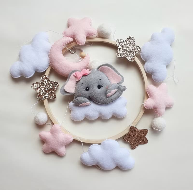 Baby mobile girl, baby shower gift, nursery decor, elephant mobile