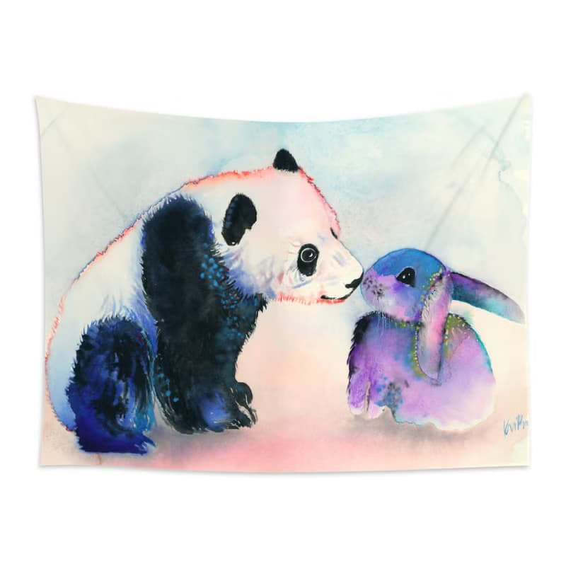 Panda; Bunny Love-壁幔Wall Tapestry-牆壁裝飾 壁畫 居家佈置