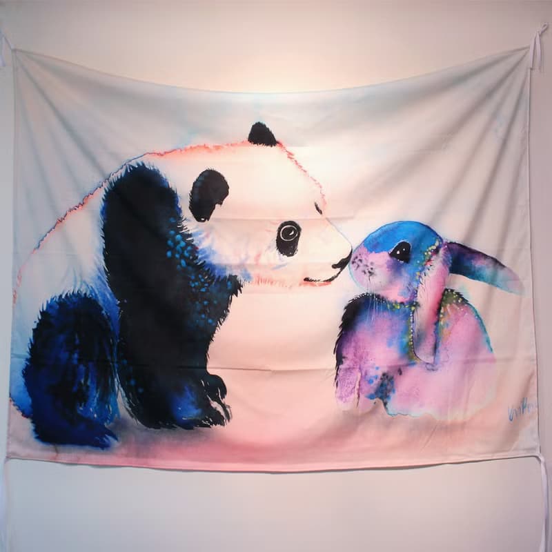 Panda; Bunny Love-壁幔Wall Tapestry-牆壁裝飾 壁畫 居家佈置