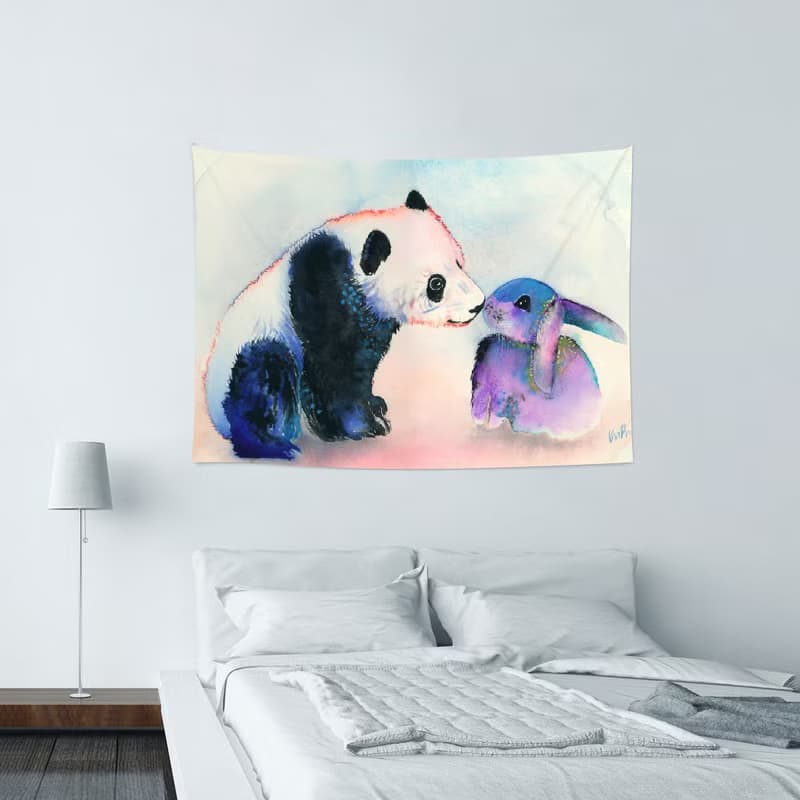 Panda; Bunny Love-壁幔Wall Tapestry-牆壁裝飾 壁畫 居家佈置