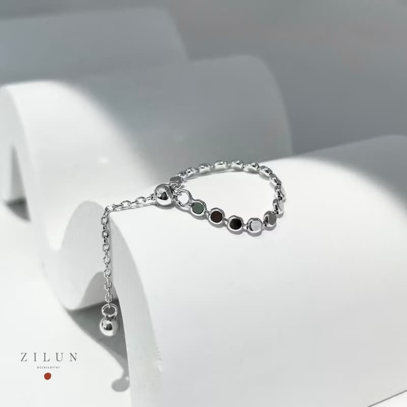 │簡約│雪點 • 扁珠 • 可調式鍊戒 • 純銀戒指 • 925silver