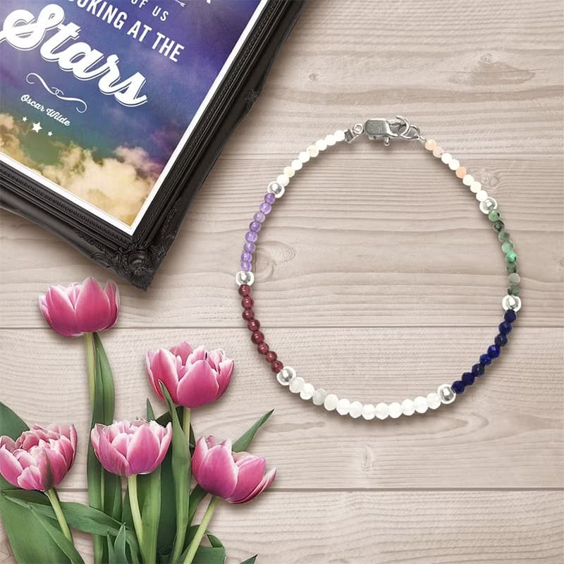 彩虹水晶銀珠手鍊 紫晶 綠松石 藍月光  月光石手鍊 銀珠手鍊