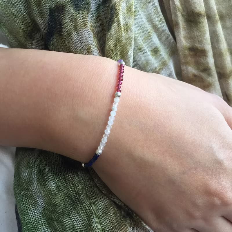 彩虹水晶銀珠手鍊 紫晶 綠松石 藍月光  月光石手鍊 銀珠手鍊
