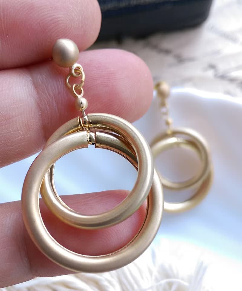 Vintage Jewelry 西洋古董飾品 啞光 垂墜 摩登雙圈 針式耳環