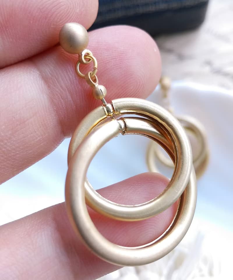 Vintage Jewelry 西洋古董飾品 啞光 垂墜 摩登雙圈 針式耳環