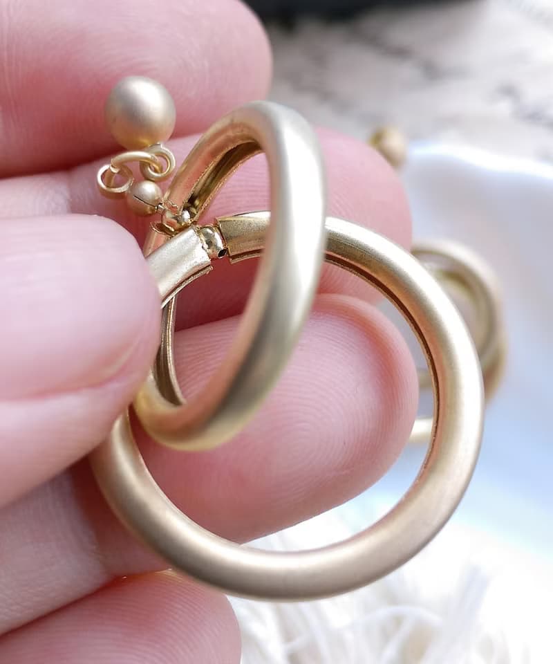 Vintage Jewelry 西洋古董飾品 啞光 垂墜 摩登雙圈 針式耳環