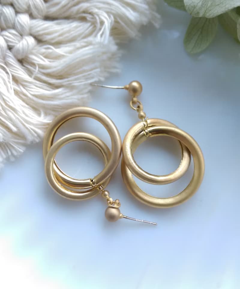 Vintage Jewelry 西洋古董飾品 啞光 垂墜 摩登雙圈 針式耳環