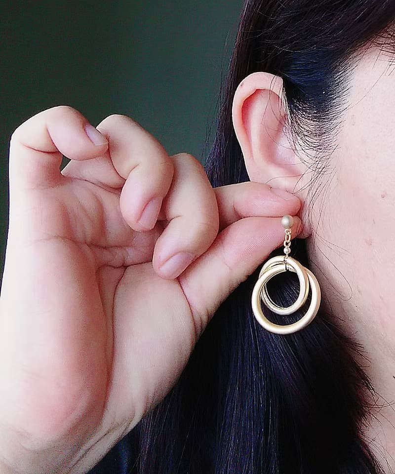 Vintage Jewelry 西洋古董飾品 啞光 垂墜 摩登雙圈 針式耳環
