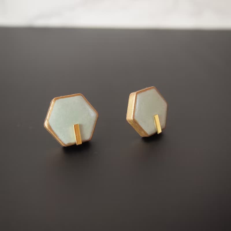 六角形 美濃焼ラインピアス (薄緑)　ピアス / イヤリング