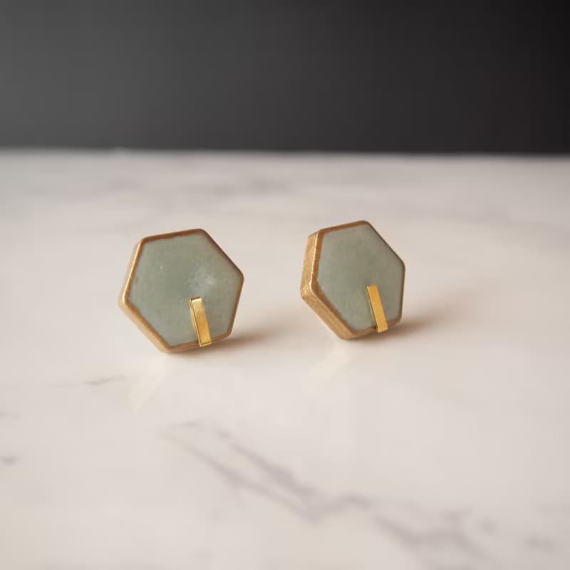 六角形 美濃焼ラインピアス (薄緑)　ピアス / イヤリング