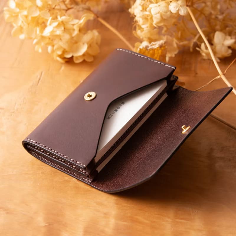 シンプルなマチつきカードケース 名刺入れ　Patan-card マチつき #Chocolate【入学祝】【就職祝】【カスタム可能なギフト】