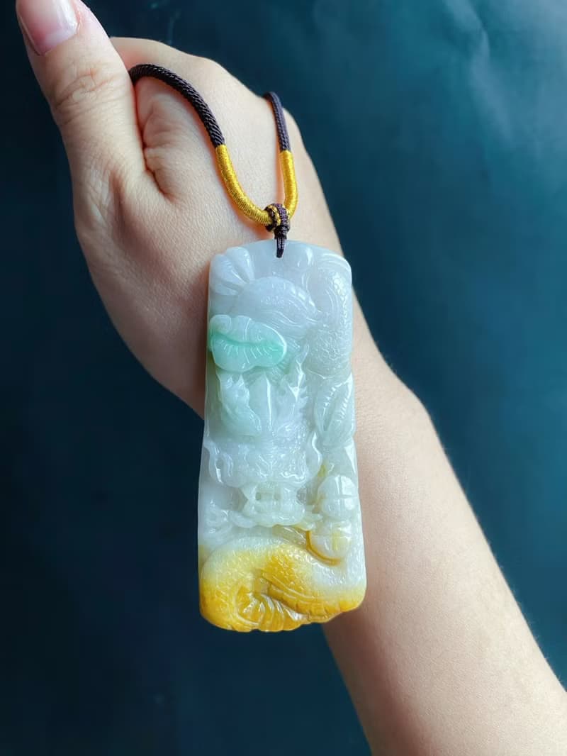 三彩福龍牌 天然緬甸玉翡翠 吊墜 招財守護 平安富貴 項鍊 父親節
