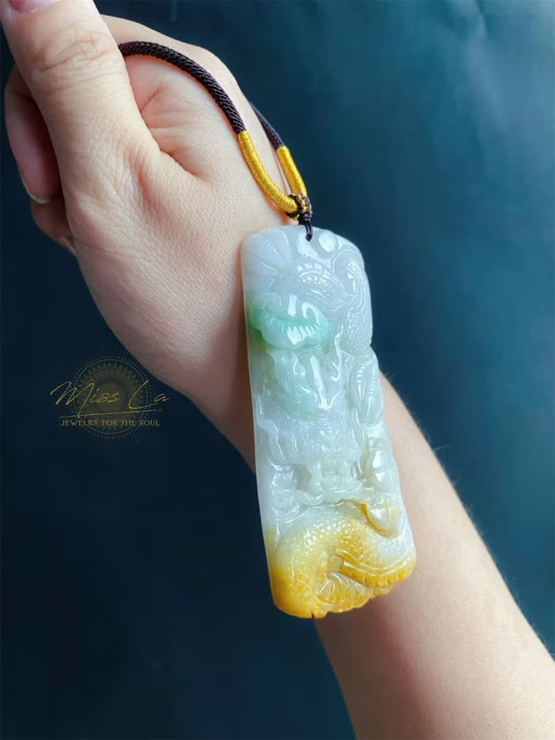 三彩福龍牌 天然緬甸玉翡翠 吊墜 招財守護 平安富貴 項鍊 父親節