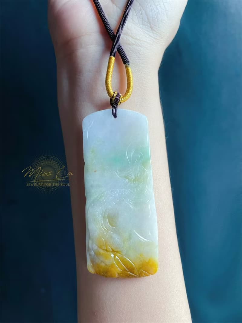 三彩福龍牌 天然緬甸玉翡翠 吊墜 招財守護 平安富貴 項鍊 父親節