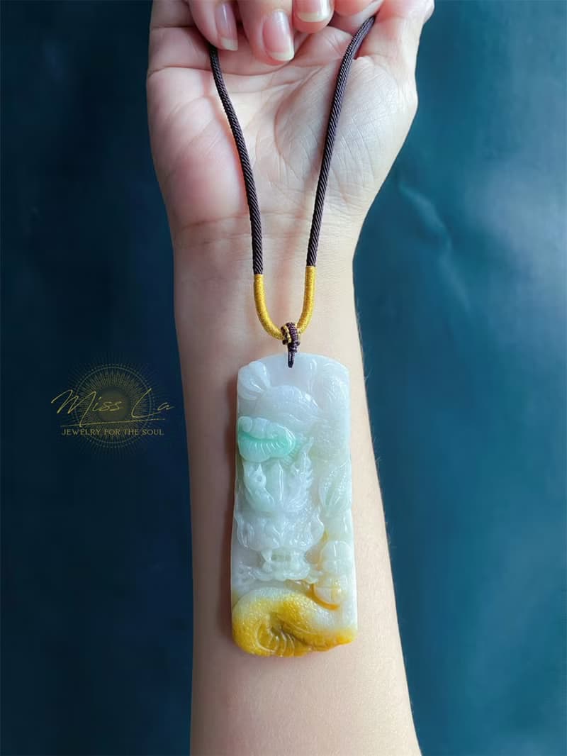 三彩福龍牌 天然緬甸玉翡翠 吊墜 招財守護 平安富貴 項鍊 父親節