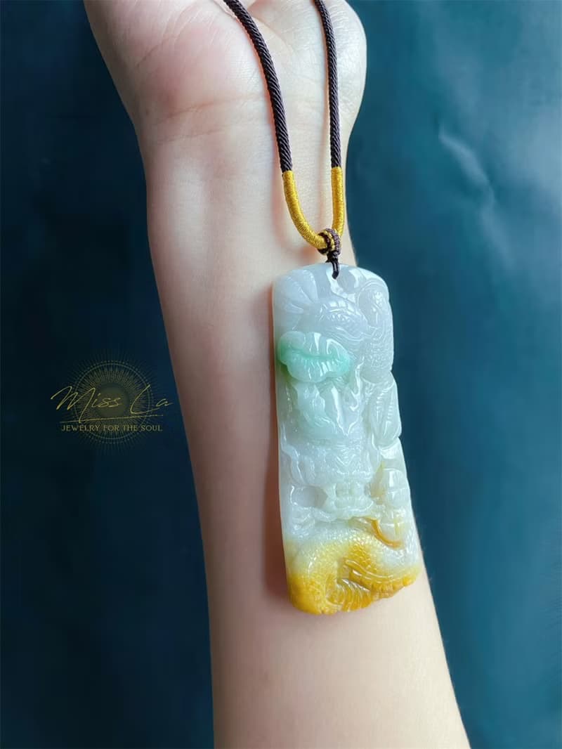 三彩福龍牌 天然緬甸玉翡翠 吊墜 招財守護 平安富貴 項鍊 父親節