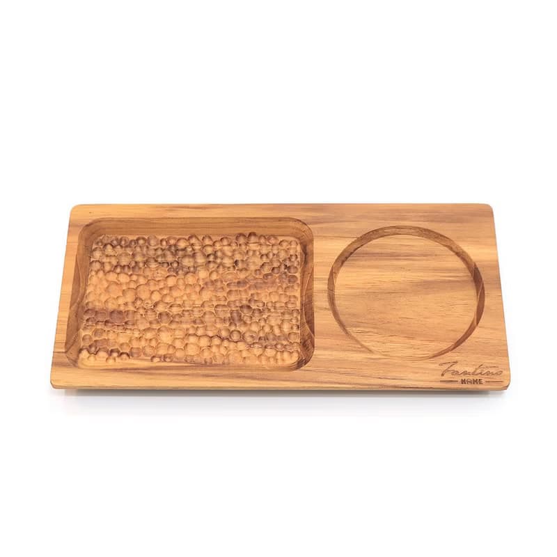 天然柚木咖啡盤-波點款 25*12│不上漆原木製早午餐盤露營野餐