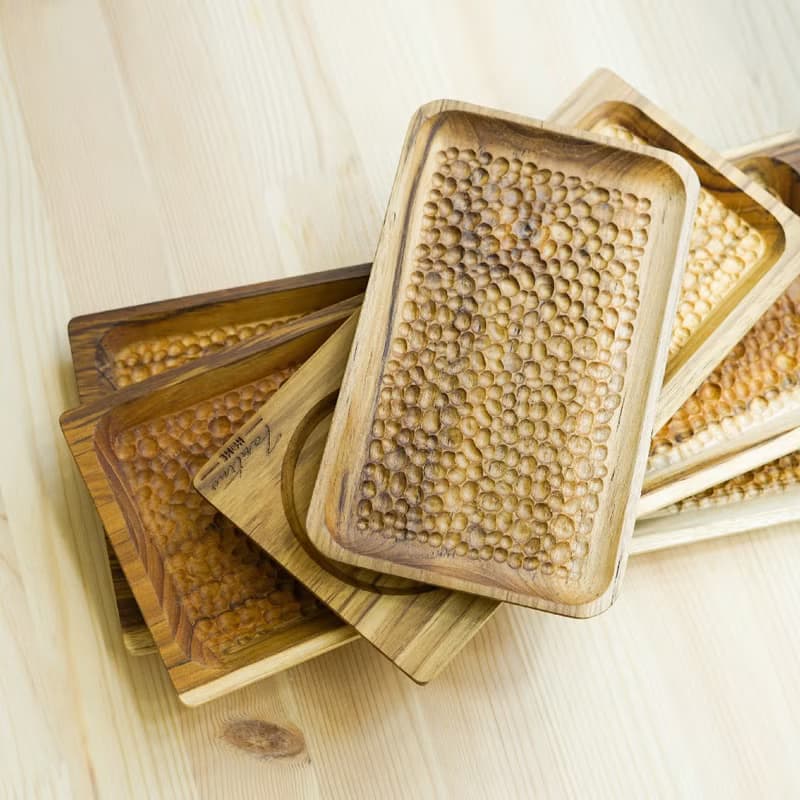 天然柚木咖啡盤-波點款 25*12│不上漆原木製早午餐盤露營野餐