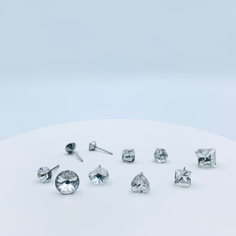 母親節禮物【幾何淨白】醫療鋼單鑽耳針 | 自用送禮 | 水晶飾品