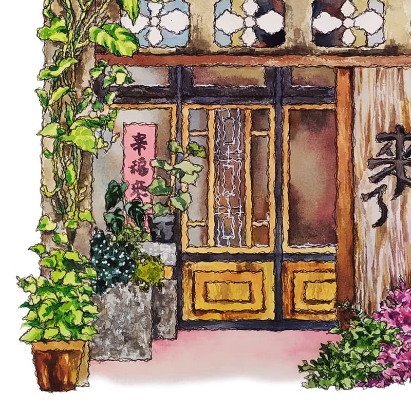 台灣街屋懷舊海報-台南街屋-青年旅社/民宿-藝術微噴/掛畫/複製畫
