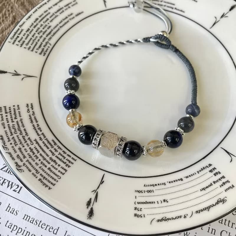 招財銀色天鐵隕石編織手鍊