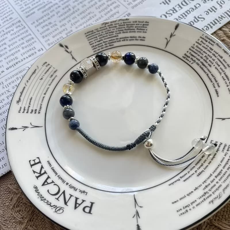 招財銀色天鐵隕石編織手鍊