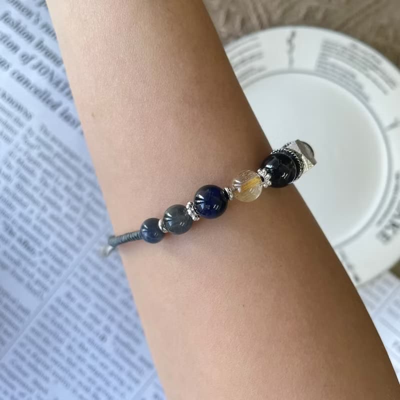 招財銀色天鐵隕石編織手鍊