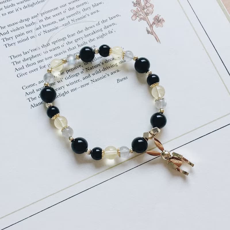 Enko | 戀上一段旅程 黑曜石 拉長石 黃水晶 14k包金手鍊