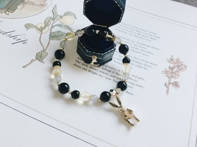 Enko | 戀上一段旅程 黑曜石 拉長石 黃水晶 14k包金手鍊