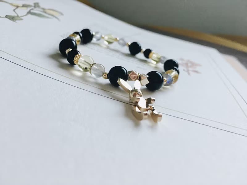 Enko | 戀上一段旅程 黑曜石 拉長石 黃水晶 14k包金手鍊