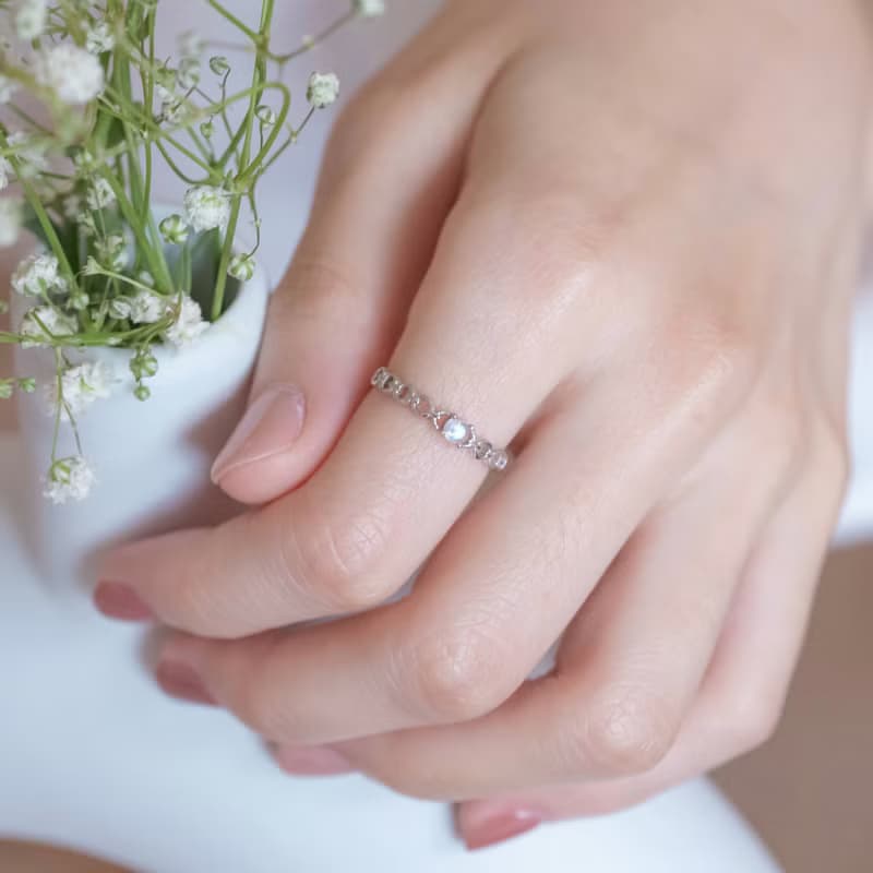 月光石925純銀相鏈相戀細鏈條戒指 可調式戒指