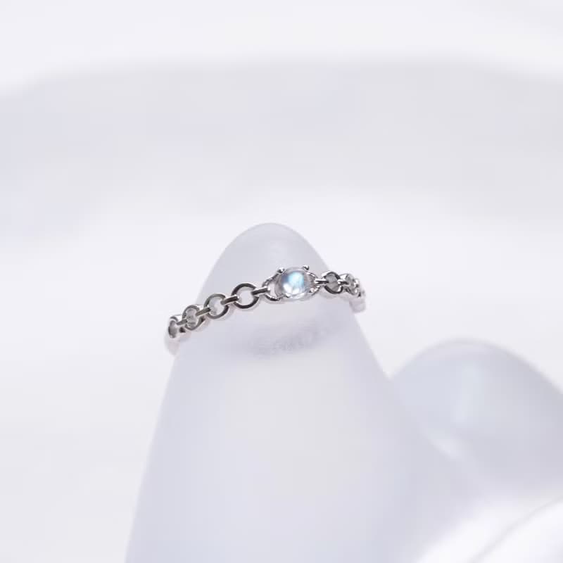 月光石925純銀相鏈相戀細鏈條戒指 可調式戒指