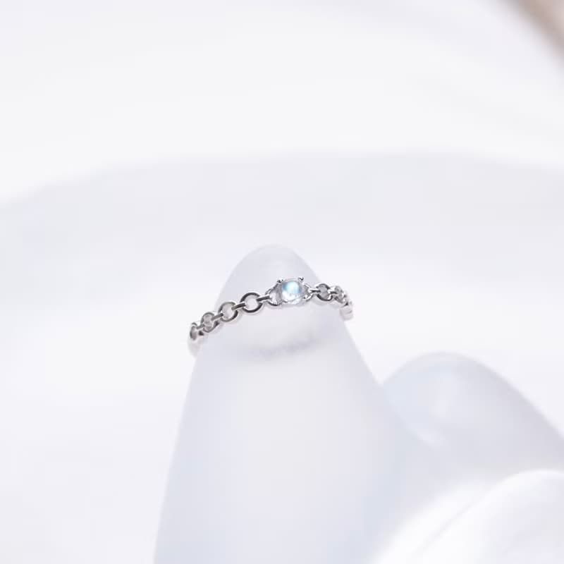 月光石925純銀相鏈相戀細鏈條戒指 可調式戒指