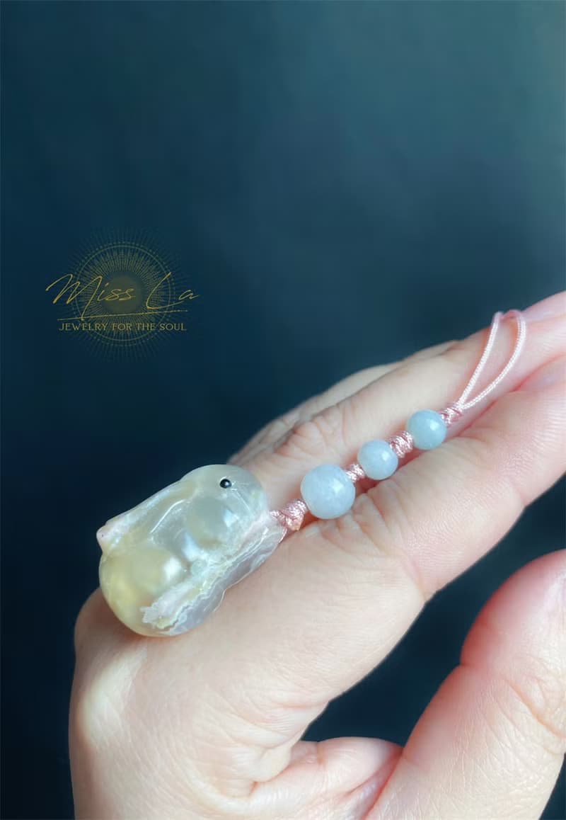 櫻花瑪瑙 兔 翡翠玉 手機鍊 包掛 閨密 天然石 生日 禮物