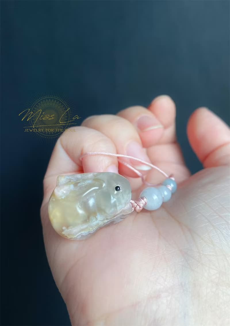 櫻花瑪瑙 兔 翡翠玉 手機鍊 包掛 閨密 天然石 生日 禮物