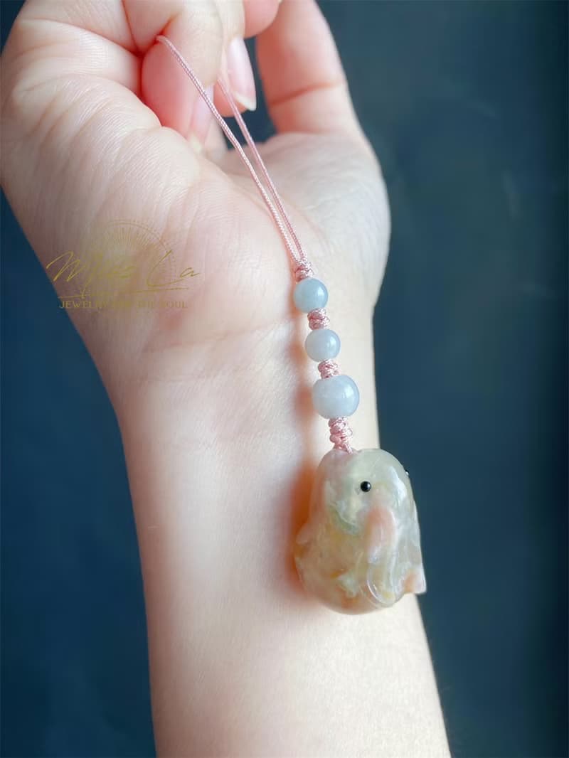 櫻花瑪瑙 兔 翡翠玉 手機鍊 包掛 閨密 天然石 生日 禮物
