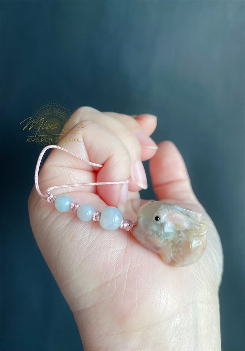 櫻花瑪瑙 兔 翡翠玉 手機鍊 包掛 閨密 天然石 生日 禮物
